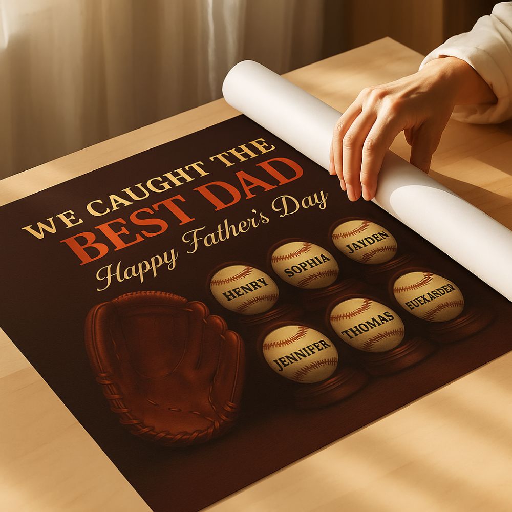 We Caught the Best Dad - Personalized Premium Satin Square Poster