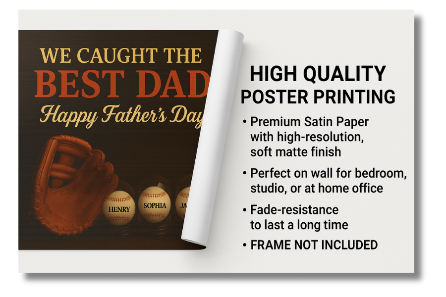 We Caught the Best Dad - Personalized Premium Satin Square Poster